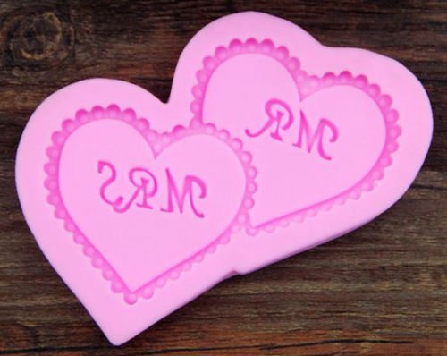 Baking Mould Mr & Mrs Hearts Wedding Silicone Mold Fondant Jelly Chocolate Gum Paste Crafts Non-stick Cake Bread... N14