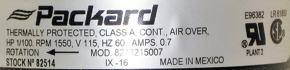 Packard Range Hood Vent Fan Motor 82514 N4