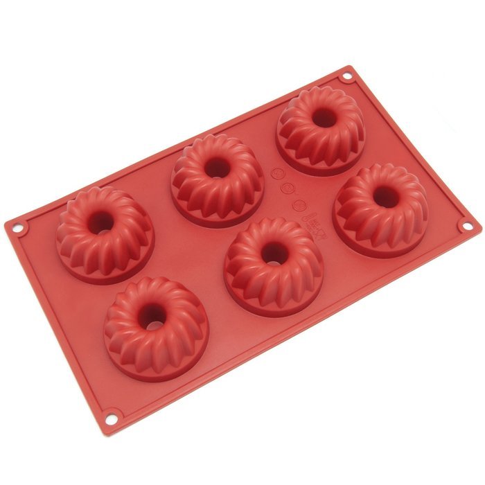 Freshware SL-119RD 6-Cavity Silicone Fancy Bundt Cake, Muffin, Cupcake, Brownie and Cornbread Mold N2