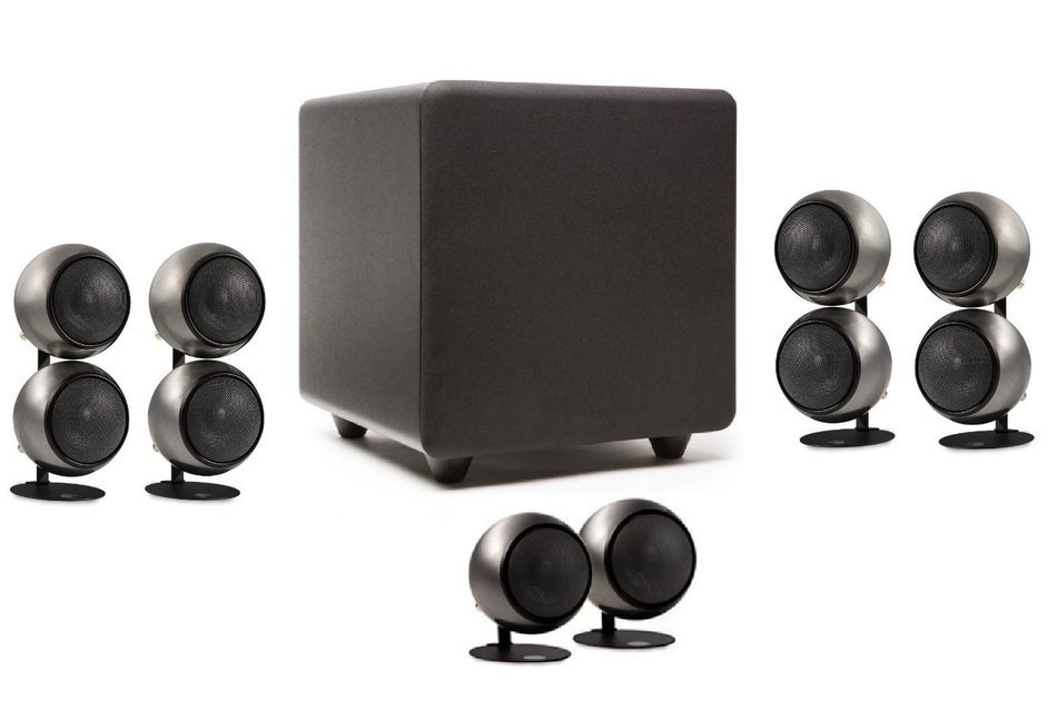 Orb Audio 5.1 Home Theater Speaker System (Mod2X and subONE) in Hand Polished Steel N2