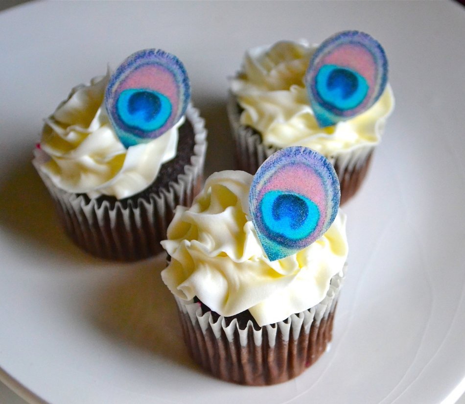 Edible Mini Peacock Feathers - Set of 24- Cake Decorations, Cupcake Topper