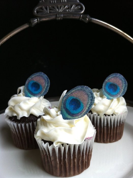 Edible Mini Peacock Feathers - Set of 24- Cake Decorations, Cupcake Topper N2