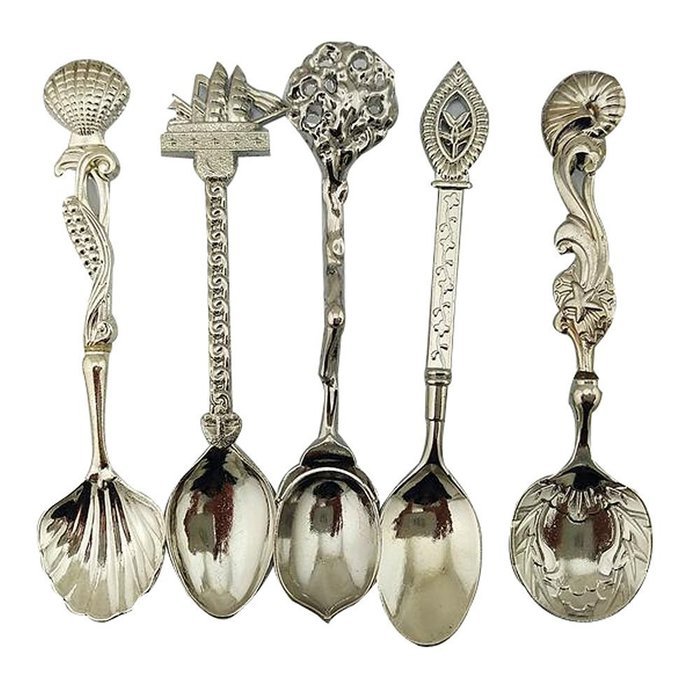 Shangrui Creative Retro Coffee Scoops, Stirring Spoon, Sugar Spoon, Soup spoon,Tea Spoon 5pcs Sets(Gold) N3