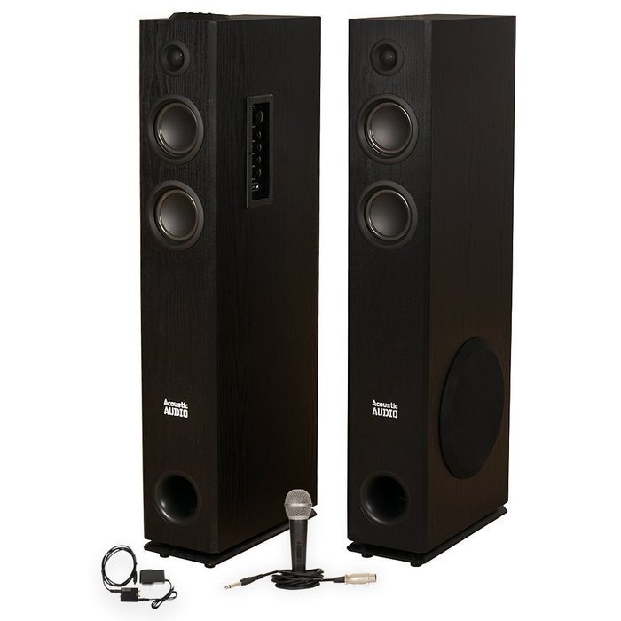 Acoustic Audio TSi300 Bluetooth Powered Floorstanding Tower Multimedia Speakers with Optical Input and Mic TSi300DM1 N2