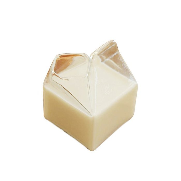 SIO Creative Creamer Half Pint Milk Cup Carton Shape Milk Glass Cup N3