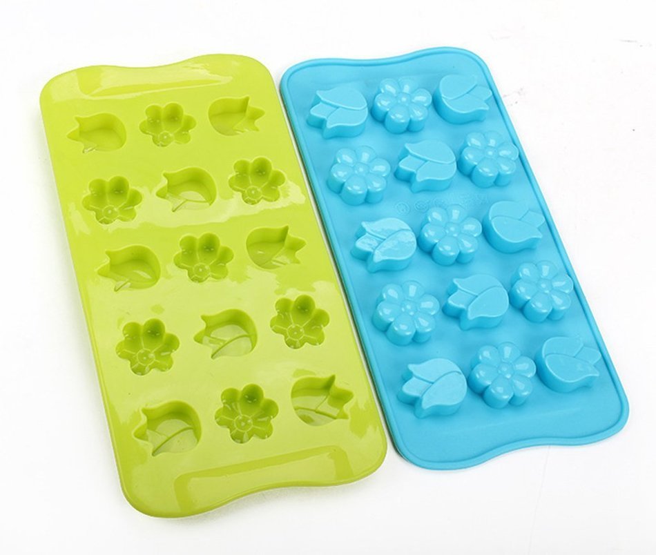 Always Your Chef 2 Pack 15-Cavity Silicone Baking Cups, Candy Molds & Chocolates Molds & Ice Cube Trays, Flowers...