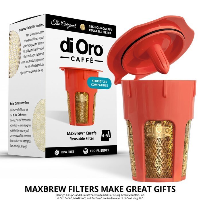 MaxBrew 24K Gold Reusable K-Carafe Filter for Keurig 2.0 - K-Cup Reusable 4-5 Cup Carafe Filter for Keurig 2.0 N8