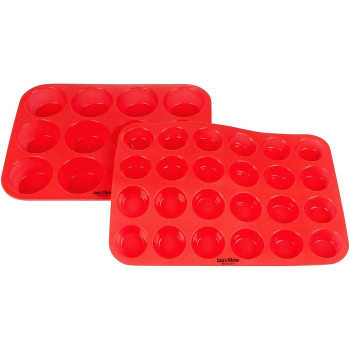 Silicone Cupcake Pans [TWO PACK], One 12 cup reg size & one 24 cup mini size Silicone Muffin baking pans / MULTI-PACK... N4