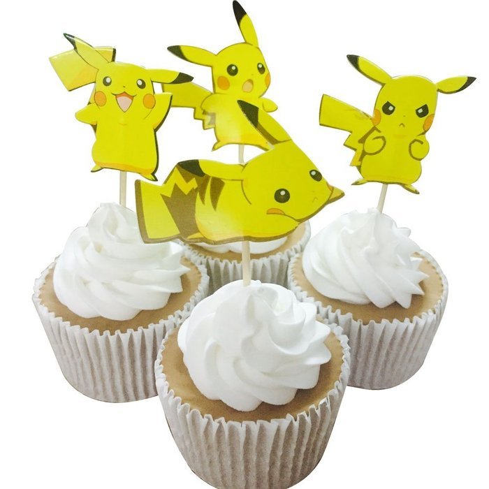 Betop House Set of 24 Pieces Pikachu Pokemon Themed Decorative Cupcake Topper for Kids Gathering Birthday Party N2
