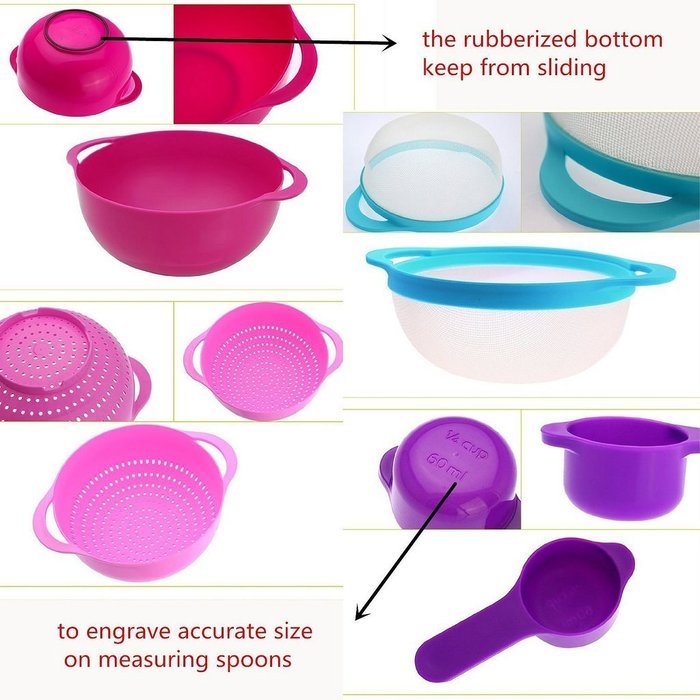 GranVela 8 Piece Compact Mixing Bowl, Food Prep and Measuring Set, Nest 8 N3