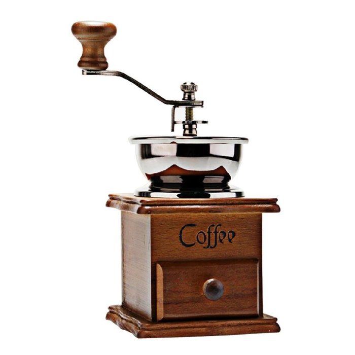 Vintage Mini Manual Coffeemaker Mill Wood Stand Metal Bowl Antique Hand Coffee Bean Grinder, Small,with Coffee... N5