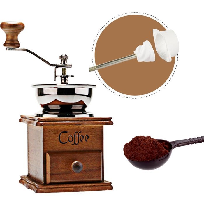 Vintage Mini Manual Coffeemaker Mill Wood Stand Metal Bowl Antique Hand Coffee Bean Grinder, Small,with Coffee... N6