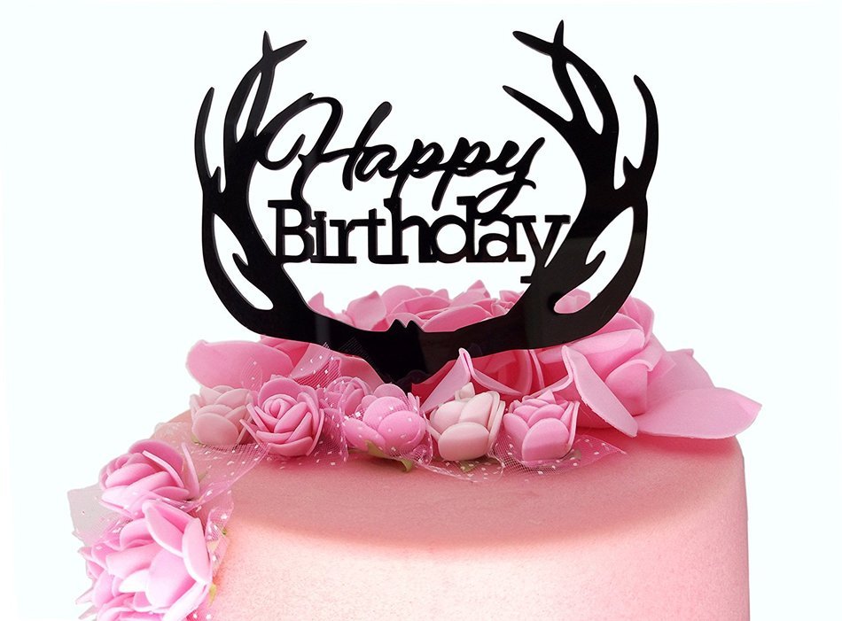 LOVENJOY with Gift Box Happy Birthday Monogram Cake Topper (5.7-inch, Black) N2