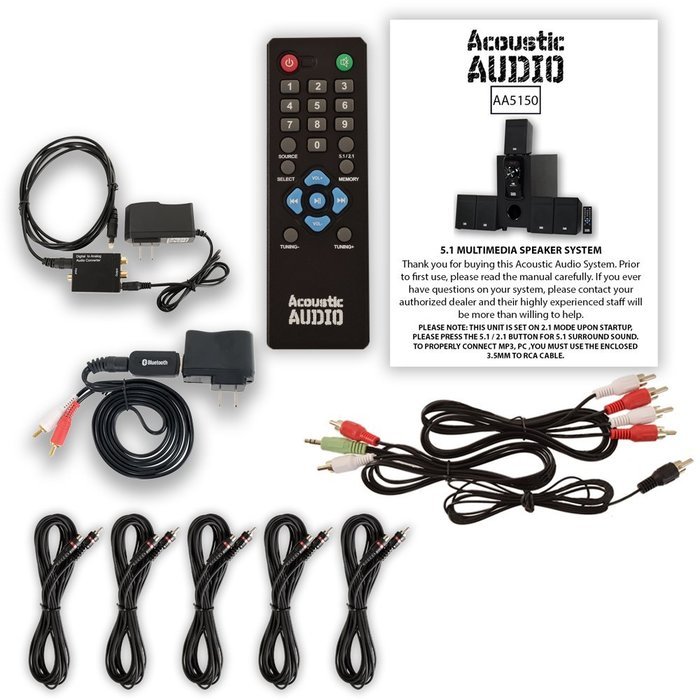 Acoustic Audio AA5150 Home 5.1 Speaker System with Bluetooth Optical Input FM and 5 Extension Cables N2