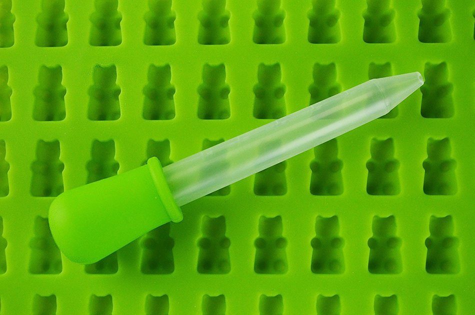 Premium Gummy Bear Mold - 2 PACK - BONUS DROPPER - 100 Bears on Trays + RECIPE PDF - Silicone Molds 100% Food... N12