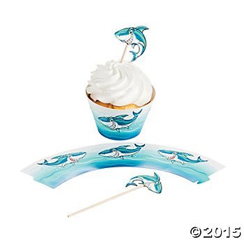 Fun Express Shark Cupcake Wrappers with Picks - 50 Pieces
