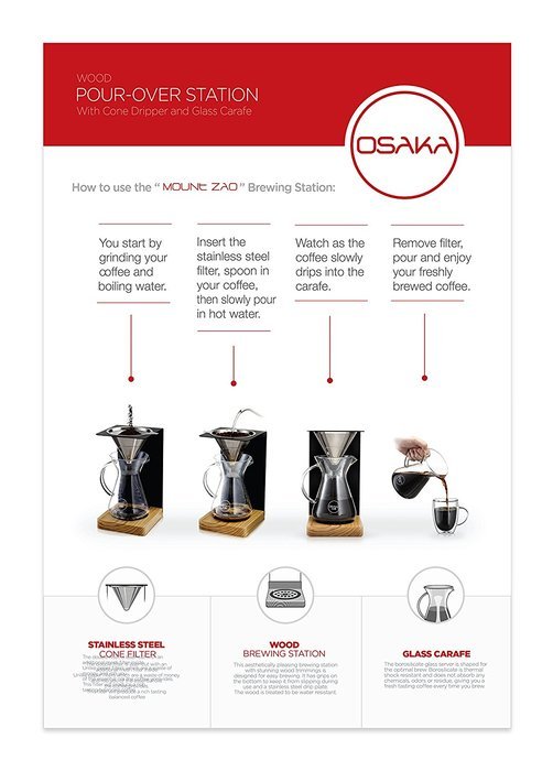 Osaka Wood Pour-Over Coffee Station - Full Brewing Set for a Homemade Pourover - 20oz. Capacity. "Mount Zao" N4