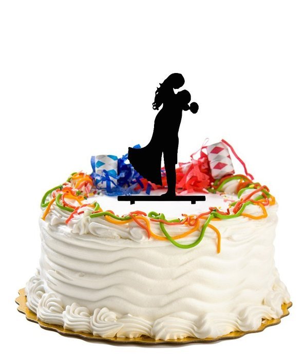 Ecape Acrylic Cake Topper of Engagement and Wedding with Groom Holding Bride Black Pack of 1 N9