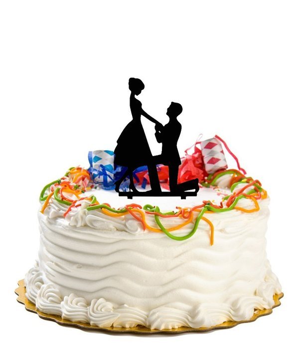 Ecape Acrylic Cake Topper of Engagement and Wedding with Groom Holding Bride Black Pack of 1 N11