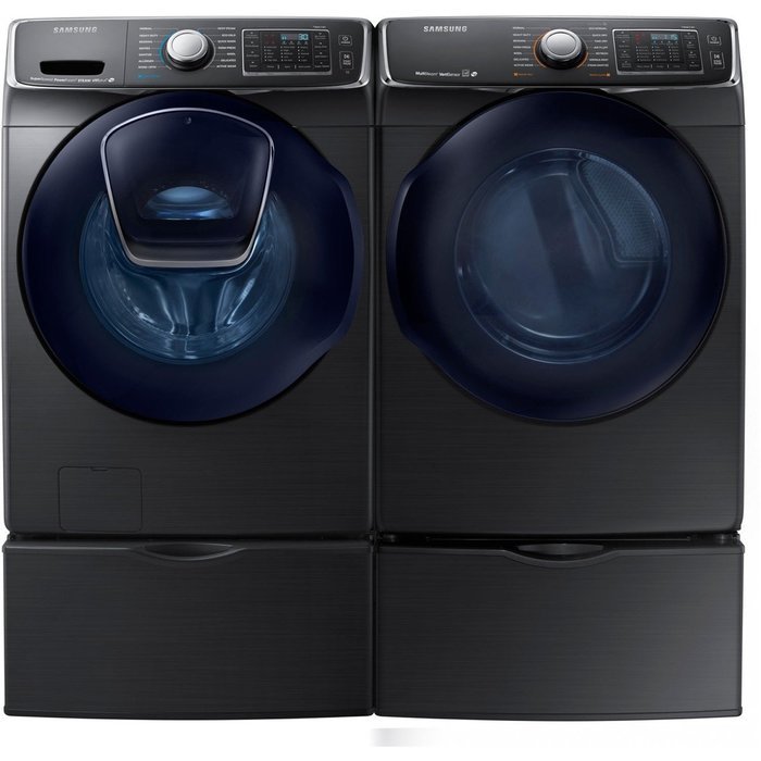 Bundle: Black Stainless Steel Samsung 5 Cu Ft Front Load Washer with Add Wash and 7.5 Cu Ft GAS Dryer Laundry... N6