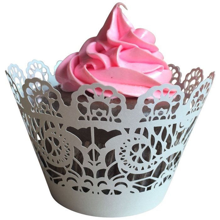MOST ELEGANT CUPCAKE WRAPPERS 100 pcs Filigree (White) - US Stock = fast delivery! Paper Cups Little Vine Lace... N3