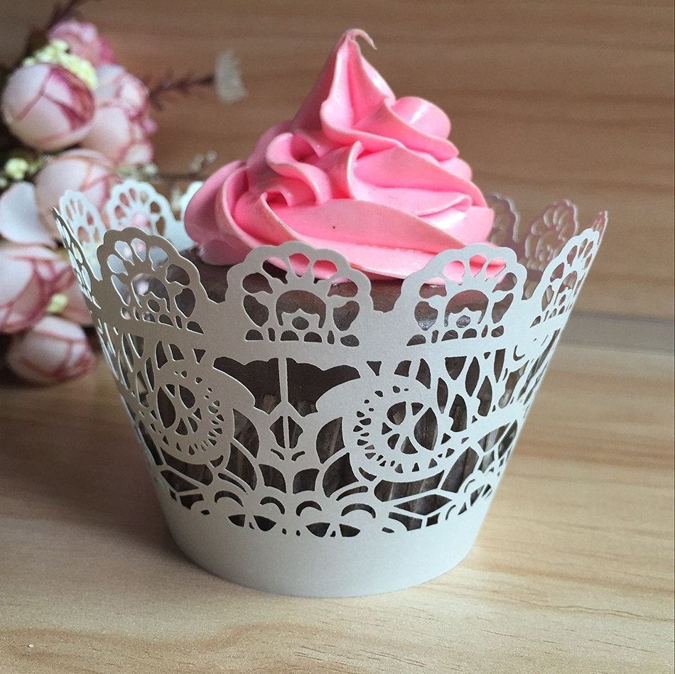MOST ELEGANT CUPCAKE WRAPPERS 100 pcs Filigree (White) - US Stock = fast delivery! Paper Cups Little Vine Lace... N5