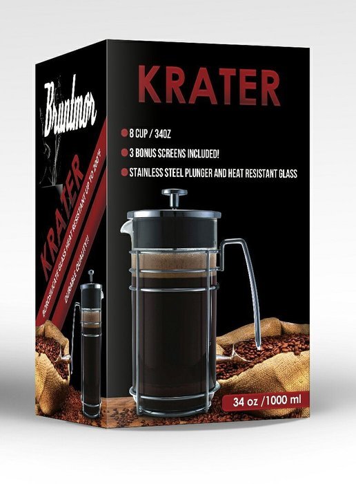 Bruntmor KRATER French Press W/ Heat Resistant Glass Carafe & Stainless Steel Double Screen Plunger Perfect Coffee... N20