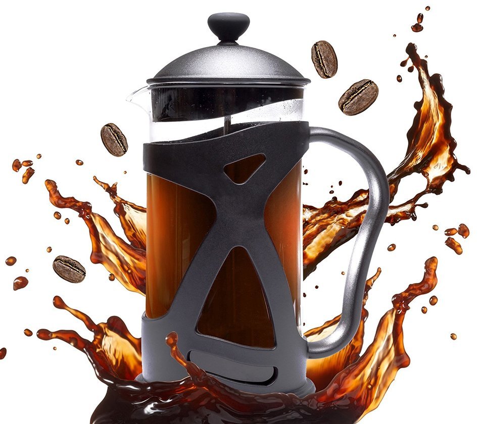 Bruntmor KRATER French Press W/ Heat Resistant Glass Carafe & Stainless Steel Double Screen Plunger Perfect Coffee... N26
