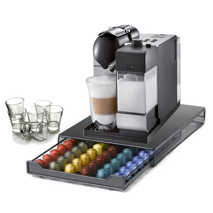 DeLonghi Lattissima Plus Capsule Silver Espresso and Cappuccino Machine with 60 Capsule Storage Drawer and Free...
