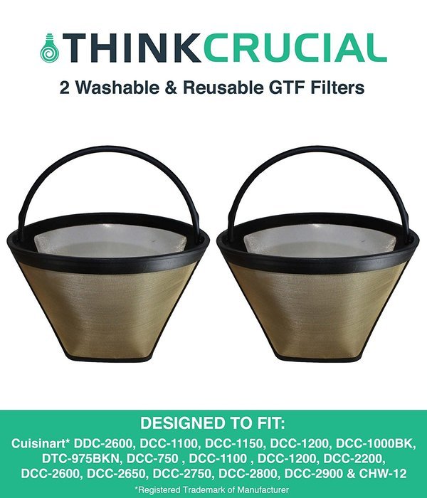 2 Cuisinart Washable & Reusable GTF Gold Tone Coffee Filters, Fits Cuisinart Models DDC-2600, DCC-2700, DCC-1100...
