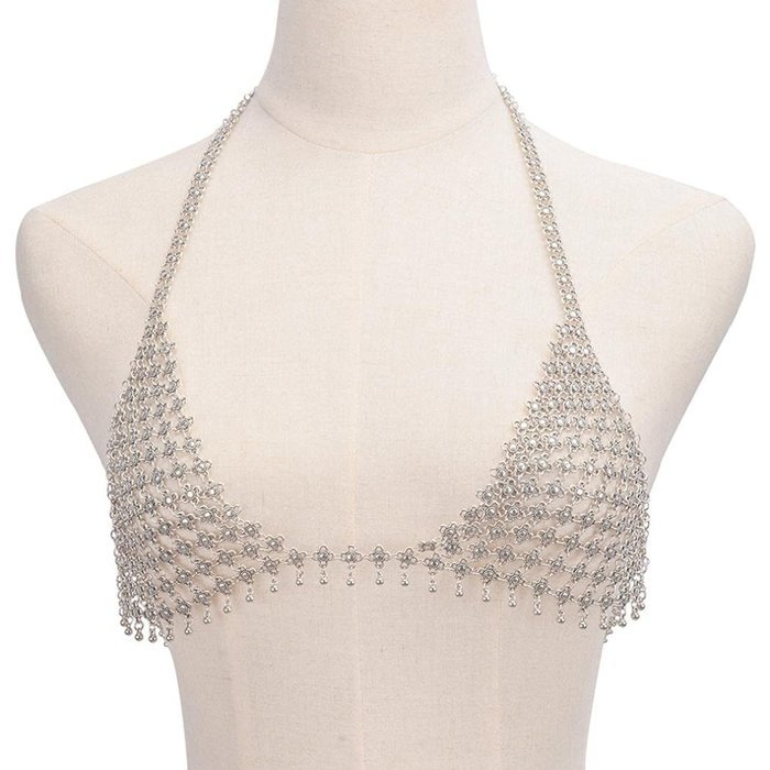 Underwear, PHOTNO Retro Fashion Silver Bra Body Pendant Necklace Chain Bikini Chain N4