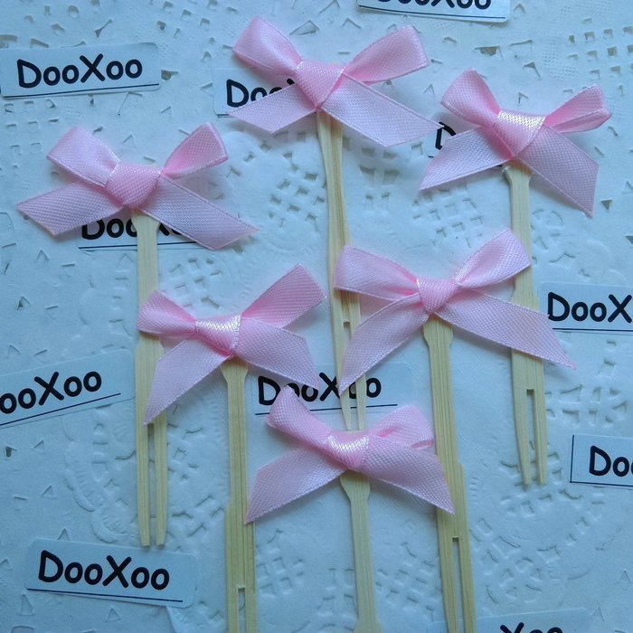 DOOXOO 3.5" Pink Ribbon Bow Cupcake Topper Birthday Topper Baby Shower Cake Topper Wedding Party Confetti Decorative... N5