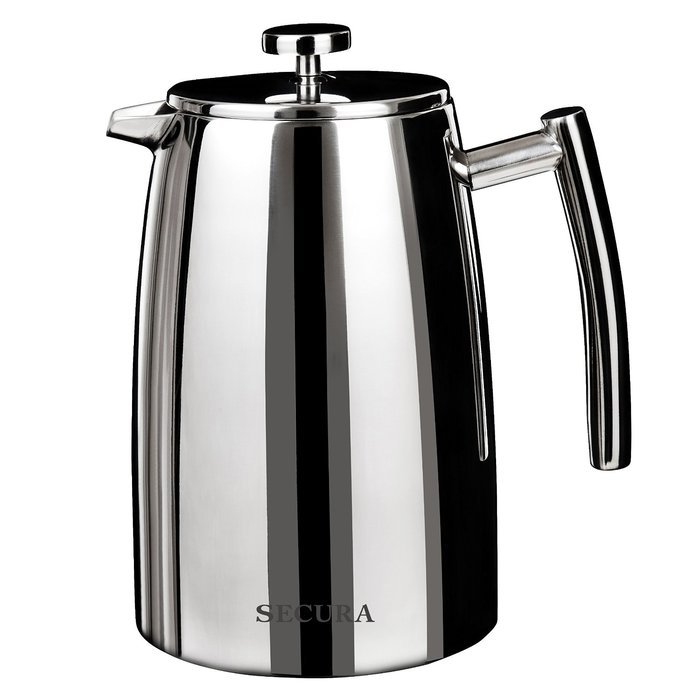 Secura 1000ML French Press Coffee Maker, 34-Ounce, Stainless Steel 18/10 SFP-34DSC, Extra Stainless Steel Screen N8