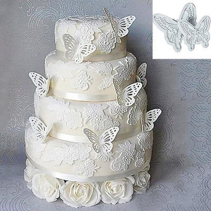 Sealike 2 Pcs Butterfly Cake Mold Sugarcraft Fondant Cookie Plunger Cutters Decorating Kit with Stylus N4