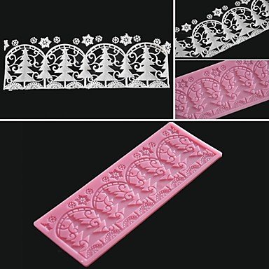 Sher FOUR-C Embossing Lace Mat Christmas Tree Cake Design Mold Color Pink N2