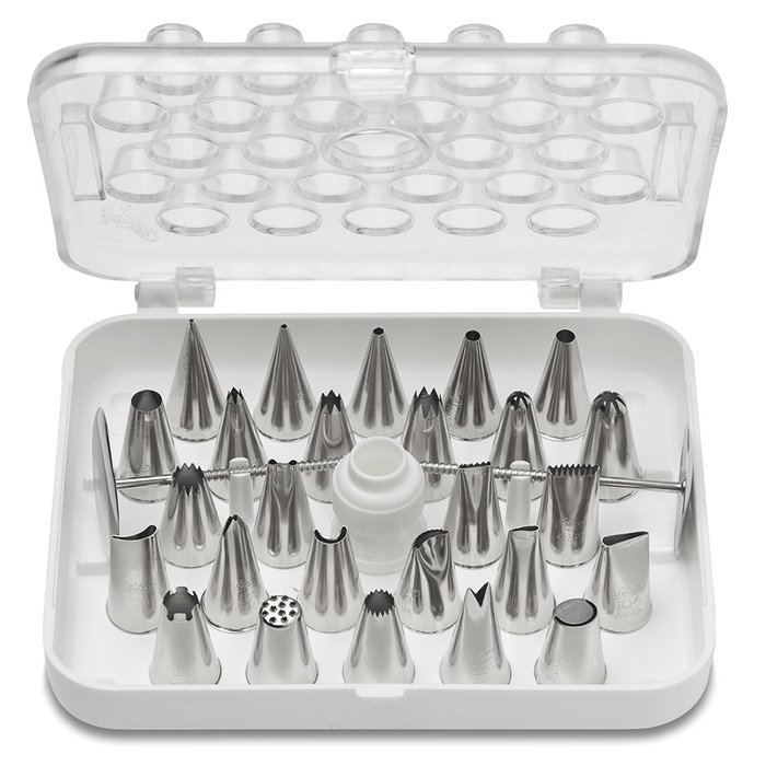 Ateco 55-Piece Stainless Steel Decorating Tube Set with Hinged Storage Box N3
