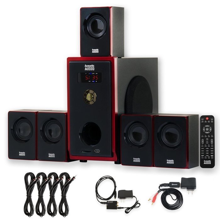 Acoustic Audio AA5103 Home 5.1 Speaker System with Bluetooth Optical Input and 4 Extension Cables