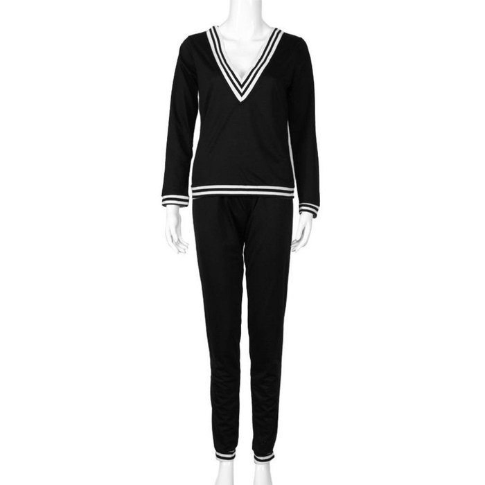 Sweatshirt Set,Morecome Women Sweatshirt V Neck Long Sleeve Blouse Long Pants Outfit (XL, Black) N4