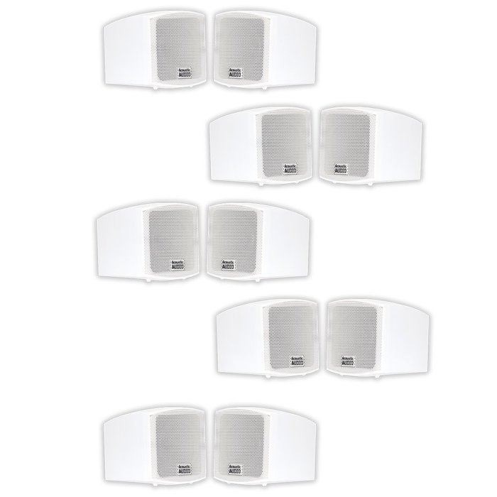 Acoustic Audio AA321W Mountable Indoor Speakers 2000 Watts White Bookshelf 5 Pair Pack AA321W-5Pr