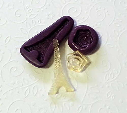 Silicone Mold Paris Eiffel Tower Rose Mould (37mm) Fondant Chocolate Resin Soap N3