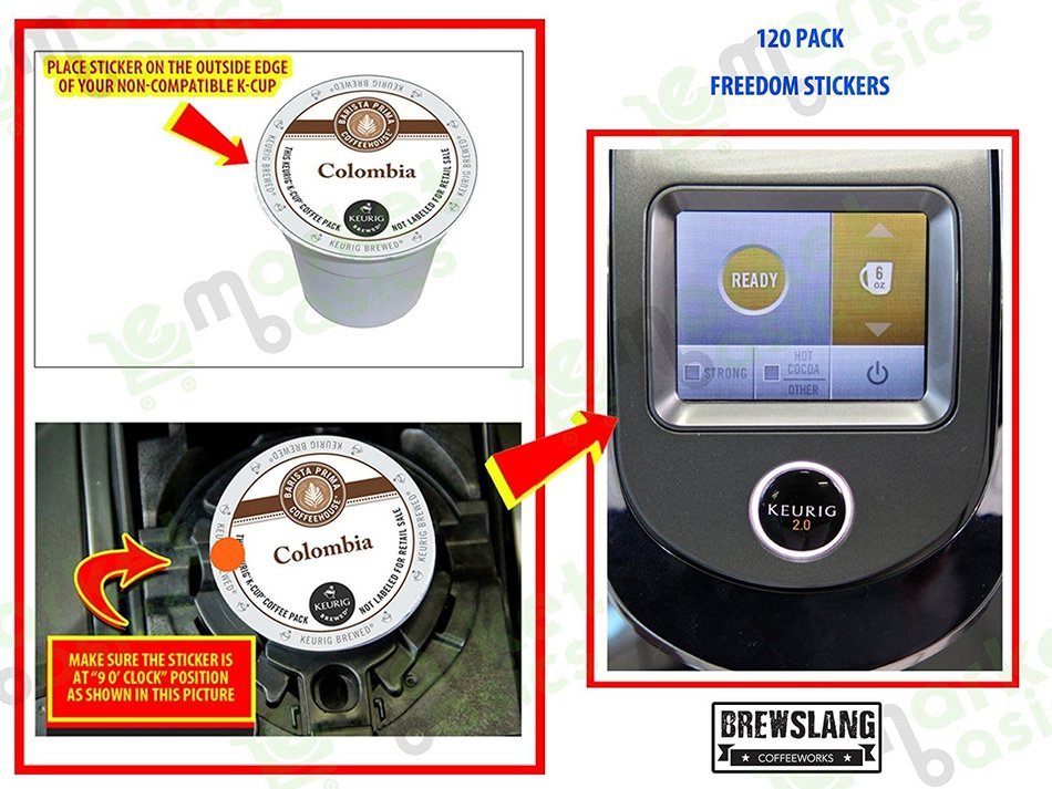 K-cup 2.0 Freedom Stickers for Keurig 2.0 K400, K450 and K460 Single Brewers - 120 Pack by Brewslang (120count) N3