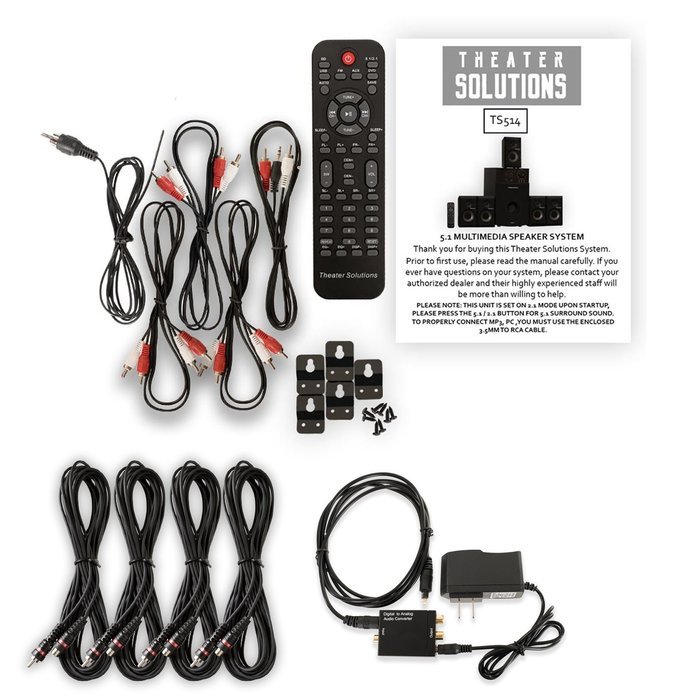 Theater Solutions TS514 Home 5.1 Speaker System with Optical Input USB FM and 4 Extension Cables