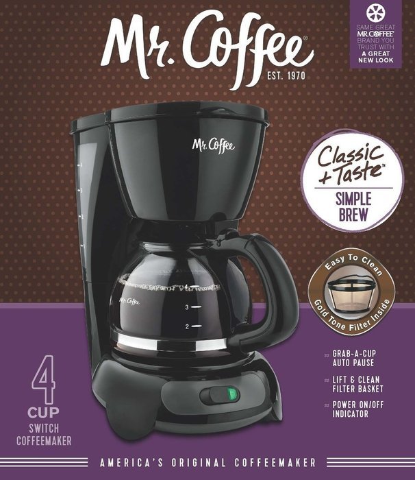 Mr. Coffee TF5GTF 4-Cup Switch Coffeemaker, Black with Gold Tone Filter N3