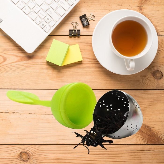 Qwessi 4-Pack Silicone Tea Infuser Handle Stainless Steel Strainer filter Infuser with Drip Tray for Loose Leaf... N5