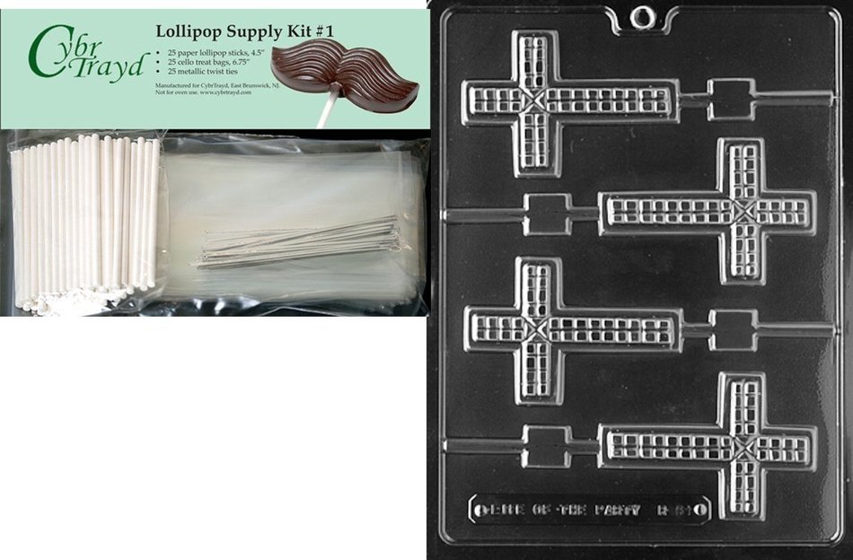 Cybrtrayd R061 Cross Lolly Chocolate Candy Mold with Exclusive Cybrtrayd Copyrighted Chocolate Molding Instructions... N7