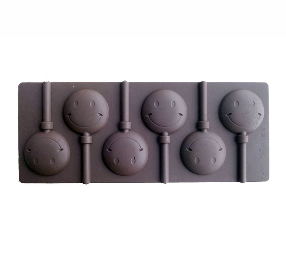Yunko 6 Cavity Smiley Face Shape Lollipop Silicone Chocolate Candy Mold with Sticks N3