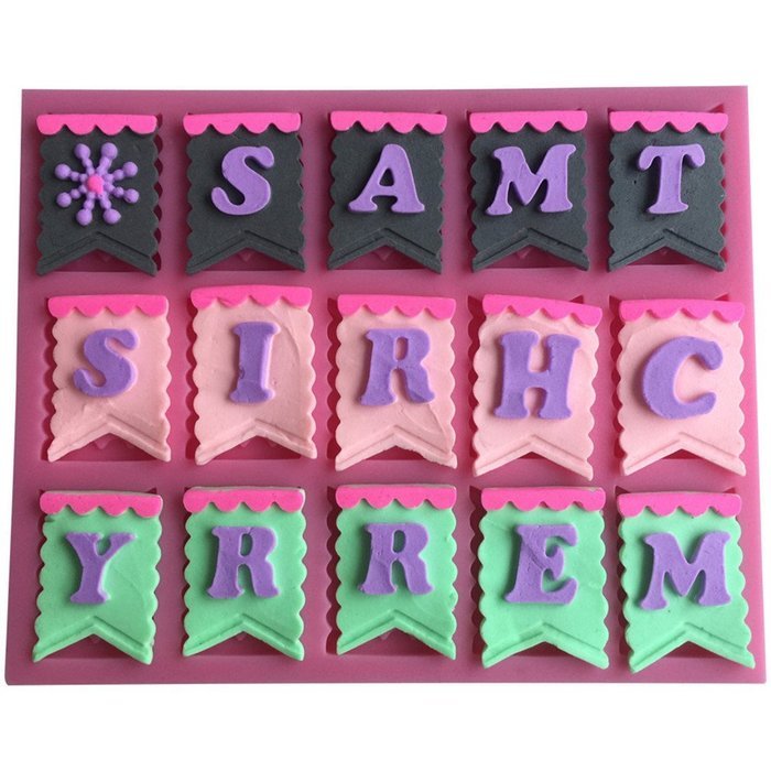 FLY Banner With Alphabet Silicone Fondant Cake Mold For Cake Decorating,Pink