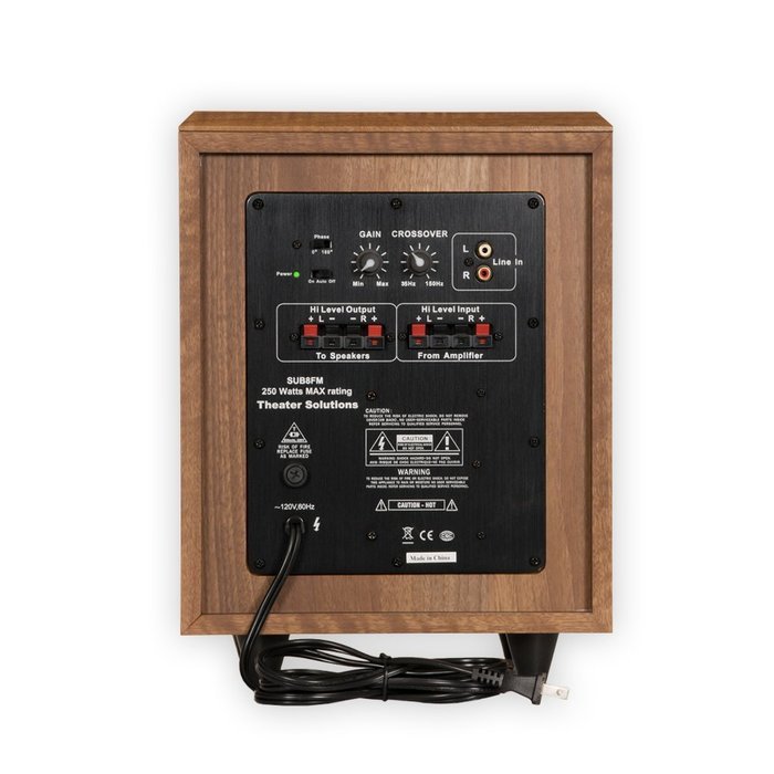 Theater Solutions SUB8FM Front Firing Powered Subwoofer (Mahogany) N3