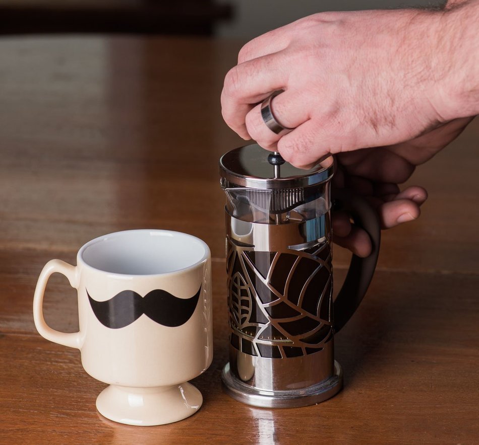 Gourmet 4 Cup French Press Stainless Steel and Glass with Leaf