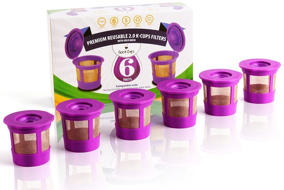 GoodCups Premium 6 Reusable Refillable K-Cups - K Cup Accessories Coffee Filters for Keurig 1.0 and 2.0 Brewers N3